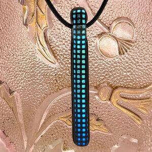 Artisan Blue and Black Grid Pendant Necklace